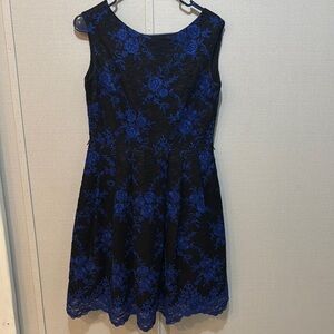 Eliza J Blue and Black A-Line Mini Dress